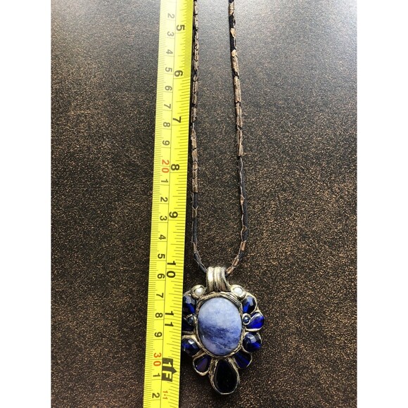 NECKLACE Sodalite And Lapis Lazuli Flower Pendant Handmade/Signed By Artisan - Picture 12 of 14